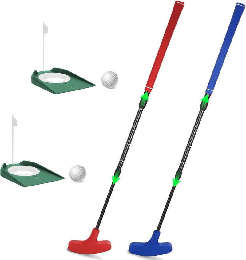 Lievermo Golf Putter, 2 Pack Golf Putters for Men & Women Two-Way Mini Putter Right or Left Handed Golfers Adjustable Training Club Golf Set with 2 Balls & 2 Flag Cups for Kids,Teenagers, Adults, Blue & Red - Image 1